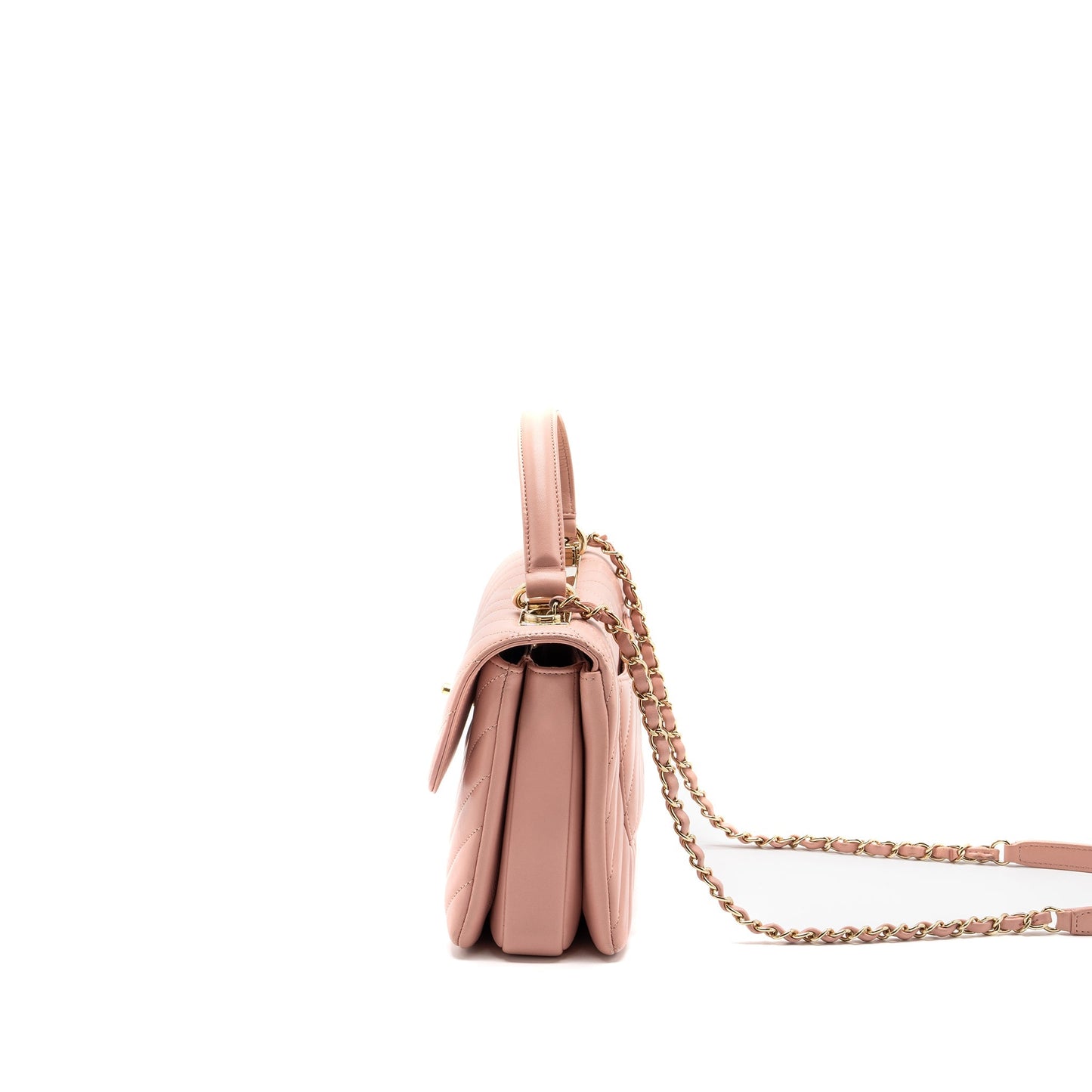 Chanel Chevron Trendy CC Top Handle Flap Bag Lambskin Light Pink L
