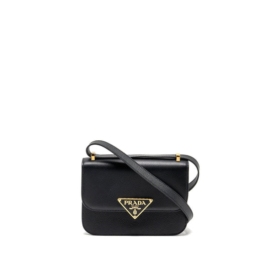 Prada Saffiano Leather Flap Mini Purse Calfskin Black