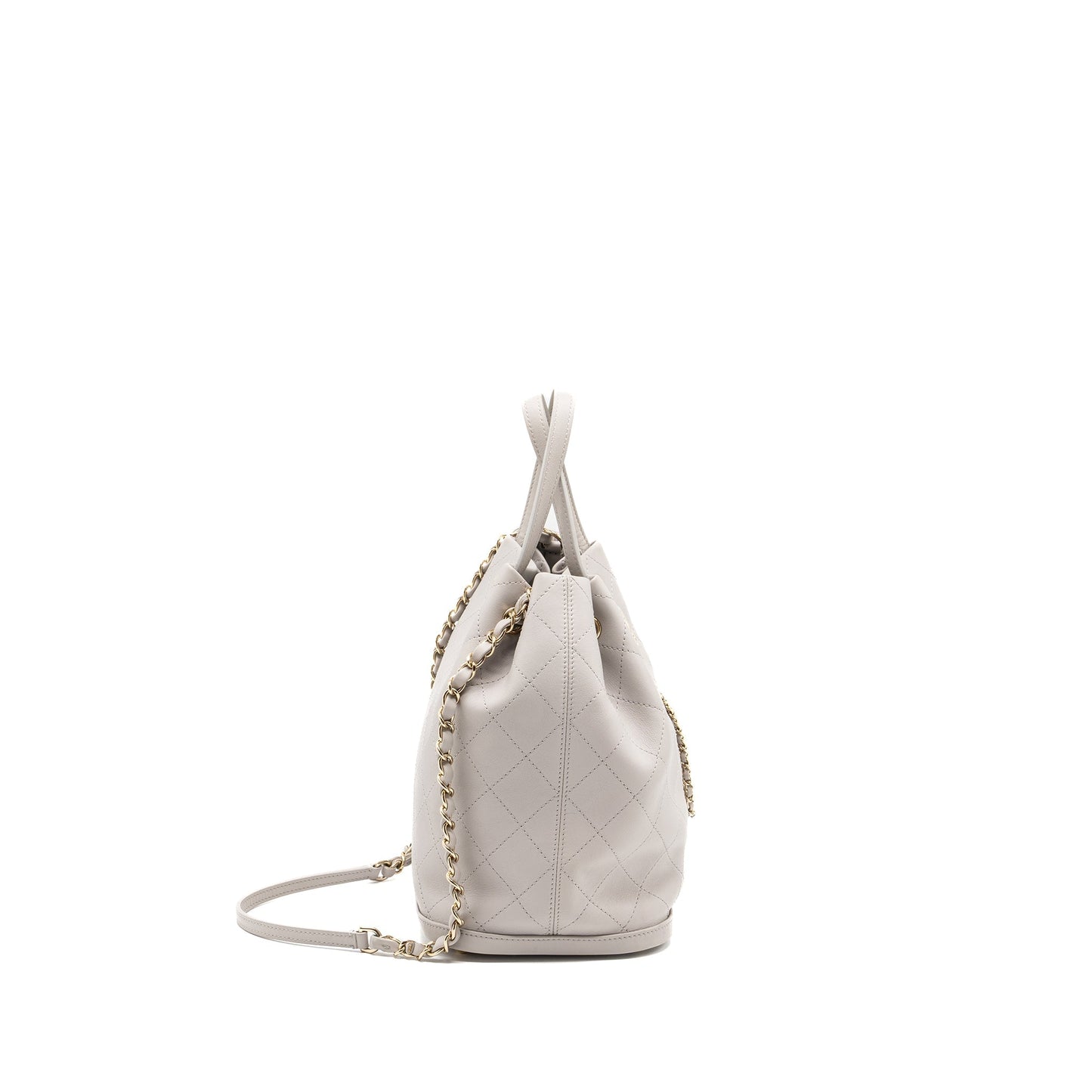Chanel quilted bucket bag lambskin grey L