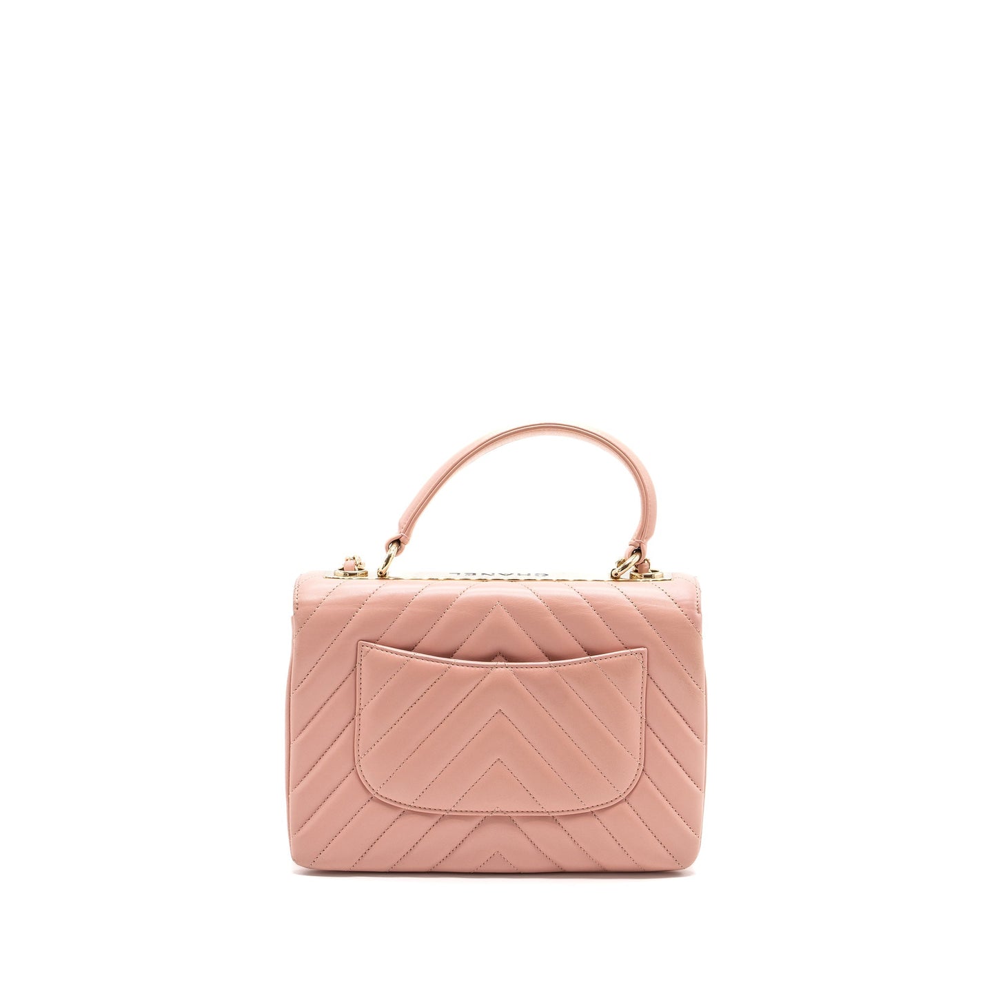 Chanel Chevron Trendy CC Top Handle Flap Bag Lambskin Light Pink L