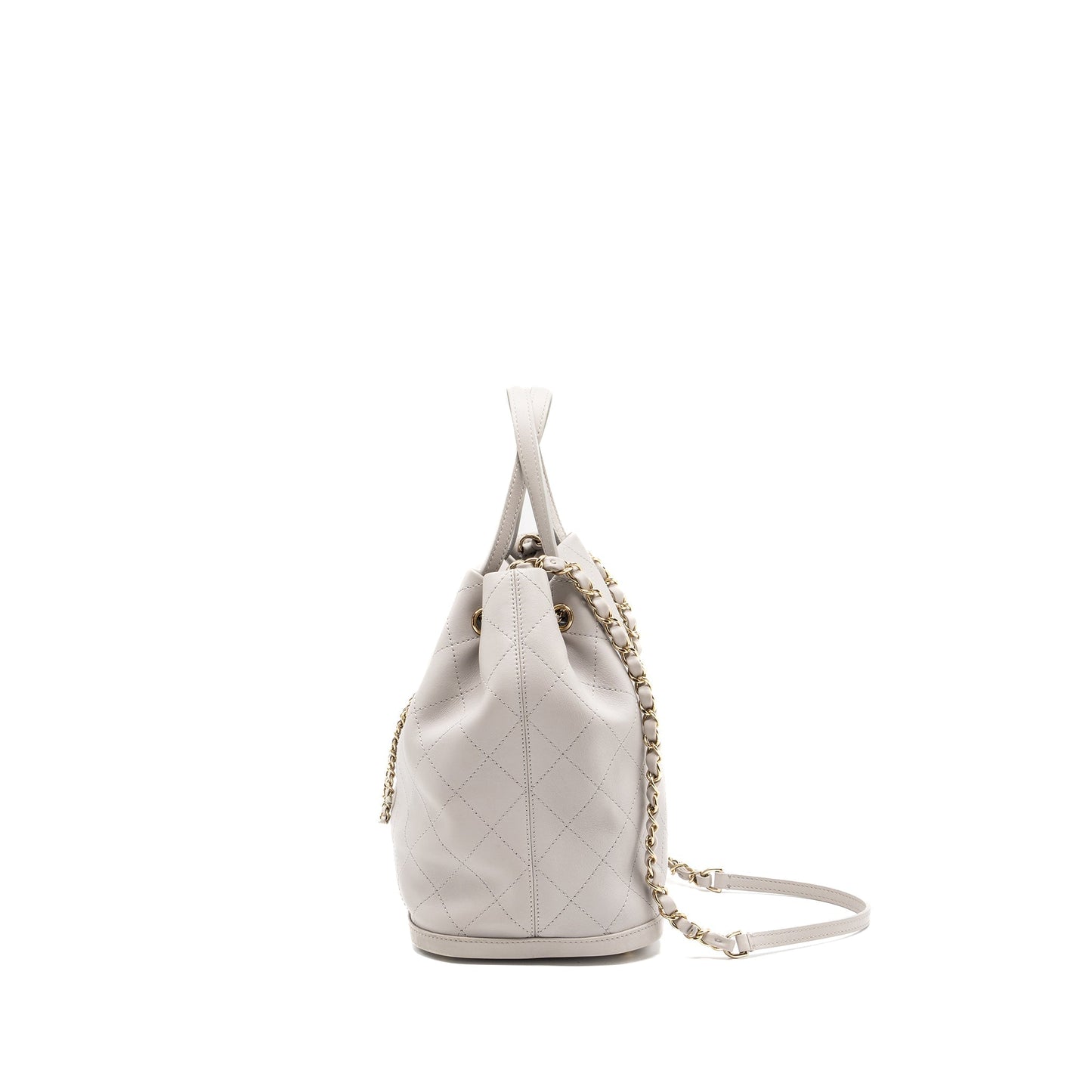 Chanel quilted bucket bag lambskin grey L