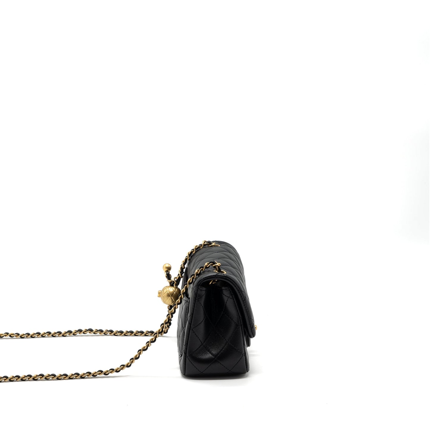 Chanel 23K pearl crush mini square flap bag lambskin black  (microchip)