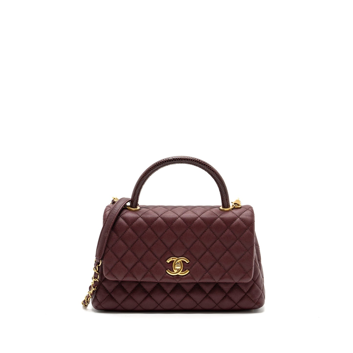 Chanel Medium Coco Handle With Lizard Handle Caviar Burgundy