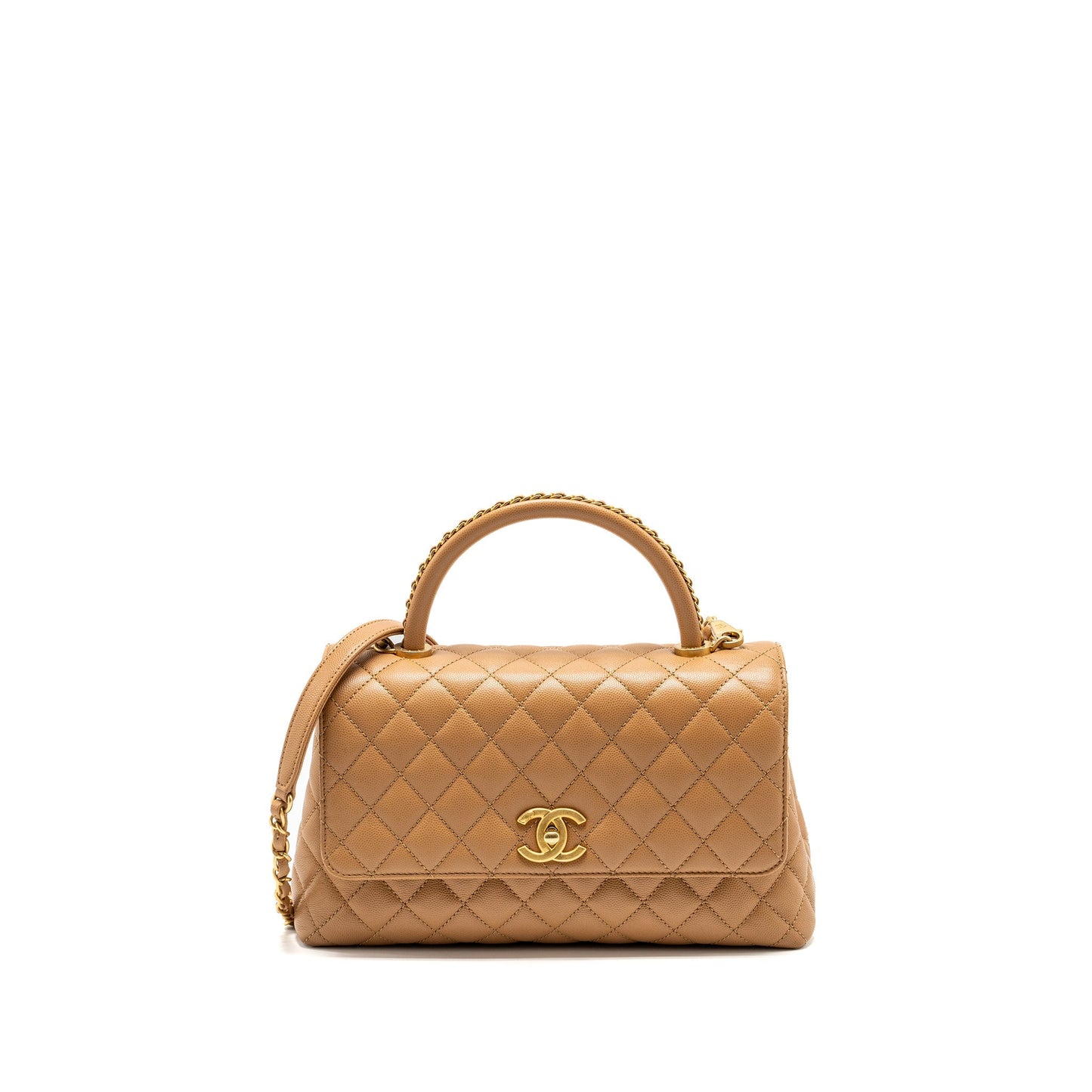 Chanel Medium Coco Handle Caviar Dark Beige  (microchip)