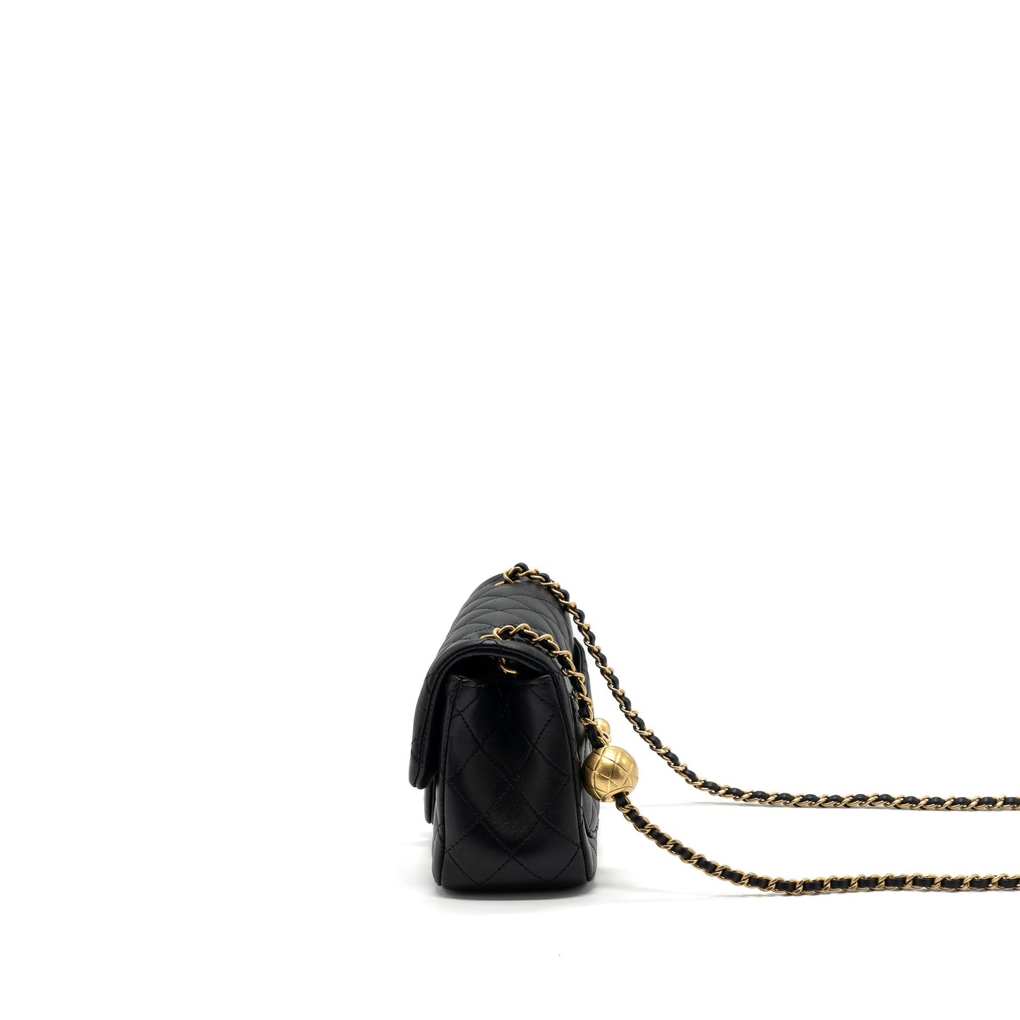 Chanel 23K pearl crush mini square flap bag lambskin black  (microchip)