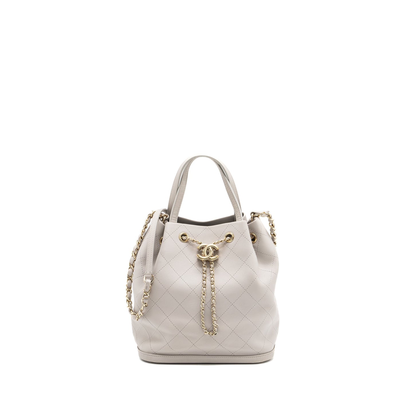 Chanel quilted bucket bag lambskin grey L