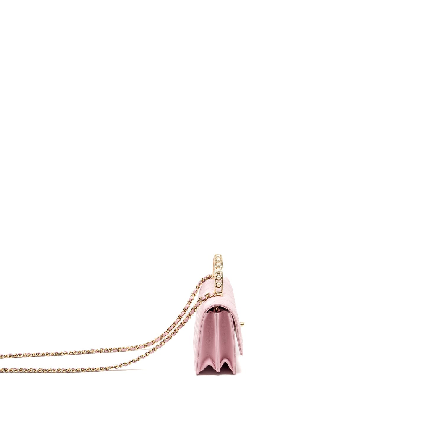 Chanel Pearl Detailed Top Handel Wallet On Chain Lambskin Pink L (Microchip)
