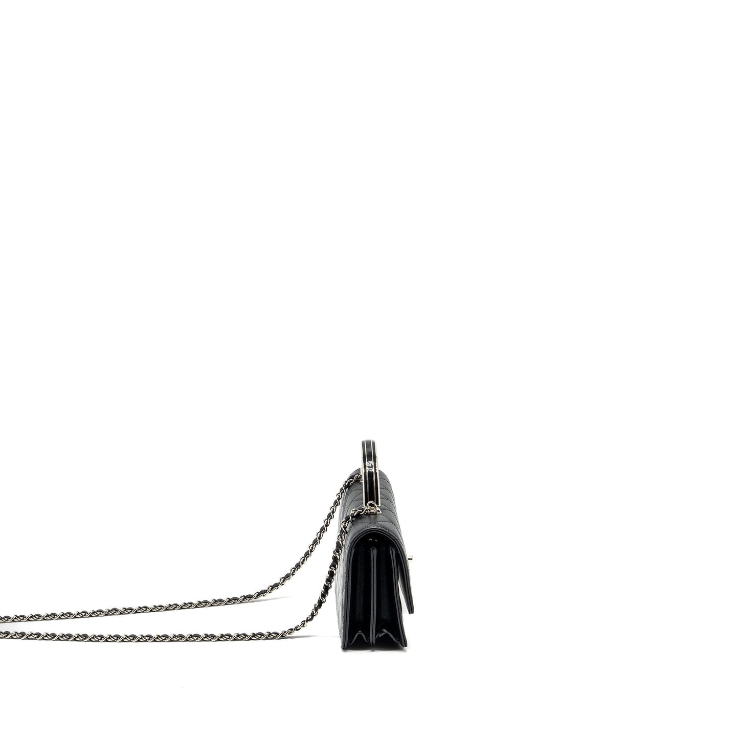 Chanel Top Handle Mini Wallet On Chain Flap Bag Lambskin Black  (Microchip)