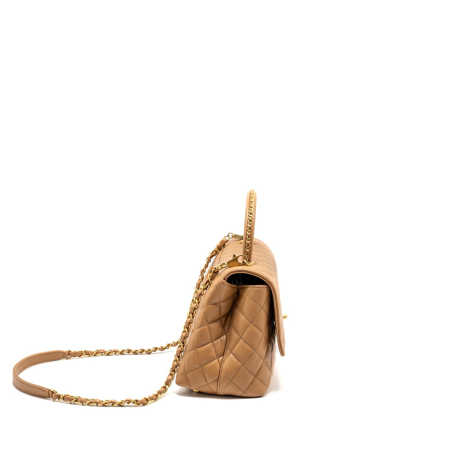 Chanel Medium Coco Handle Caviar Dark Beige  (microchip)