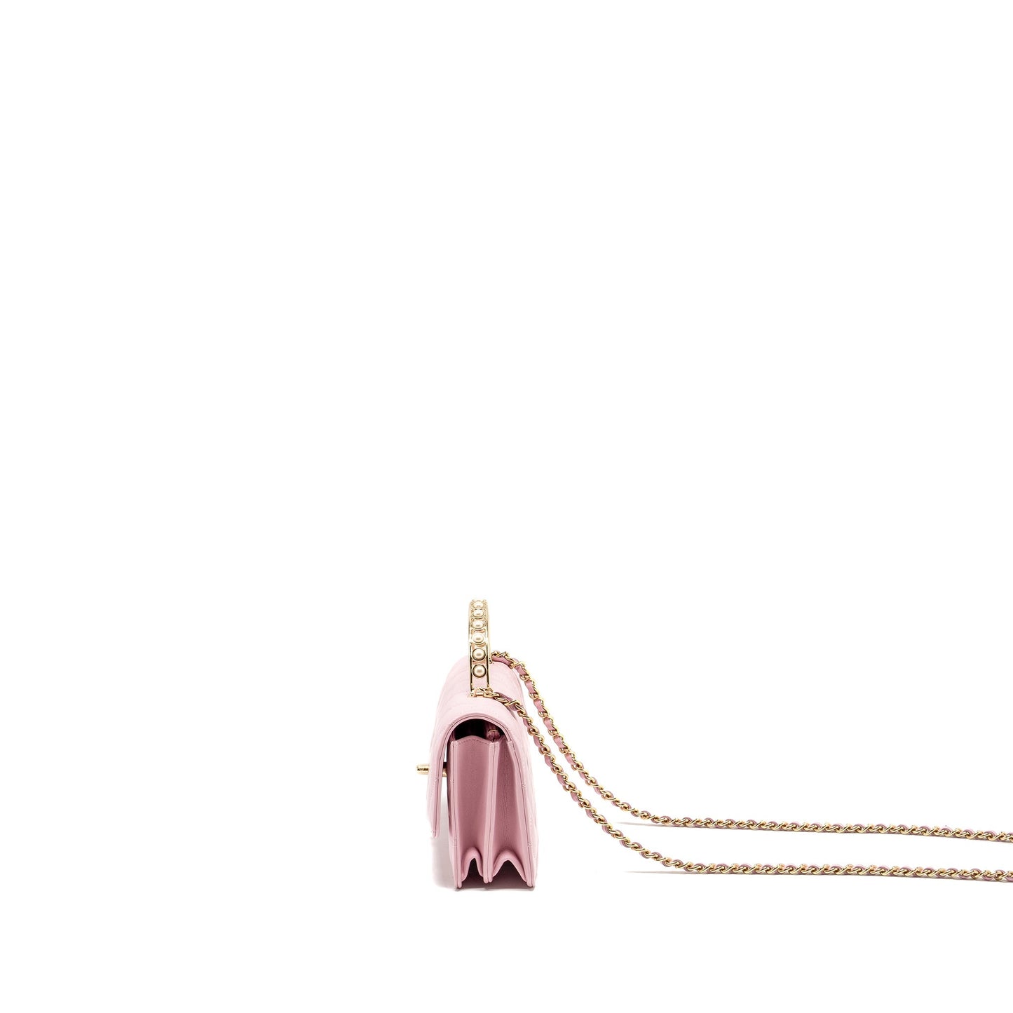 Chanel Pearl Detailed Top Handel Wallet On Chain Lambskin Pink L (Microchip)