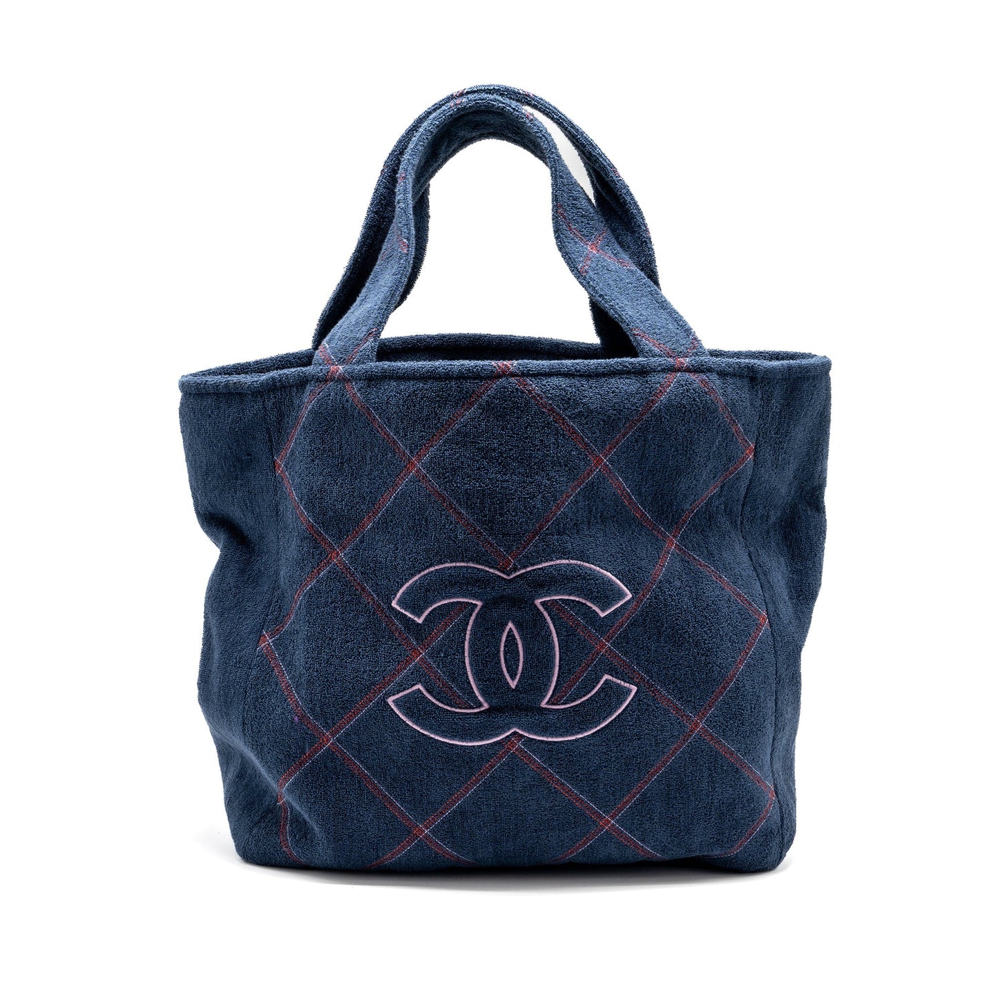 Chanel Coco Beach Tote Bag with Towel/Pouch Set Terry Cloth Navy