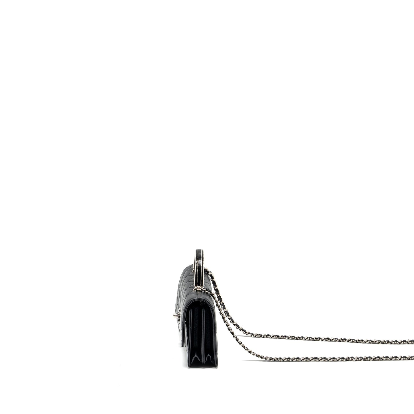 Chanel Top Handle Mini Wallet On Chain Flap Bag Lambskin Black  (Microchip)