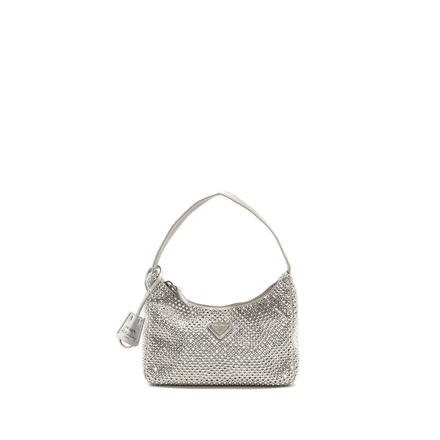 Prada Re-Edition Satin Crystal Mini Purse Silver