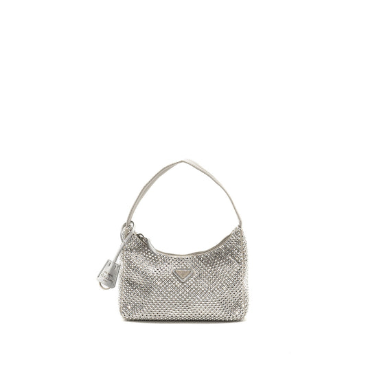 Prada Re-Edition Satin Crystal Mini Purse Silver