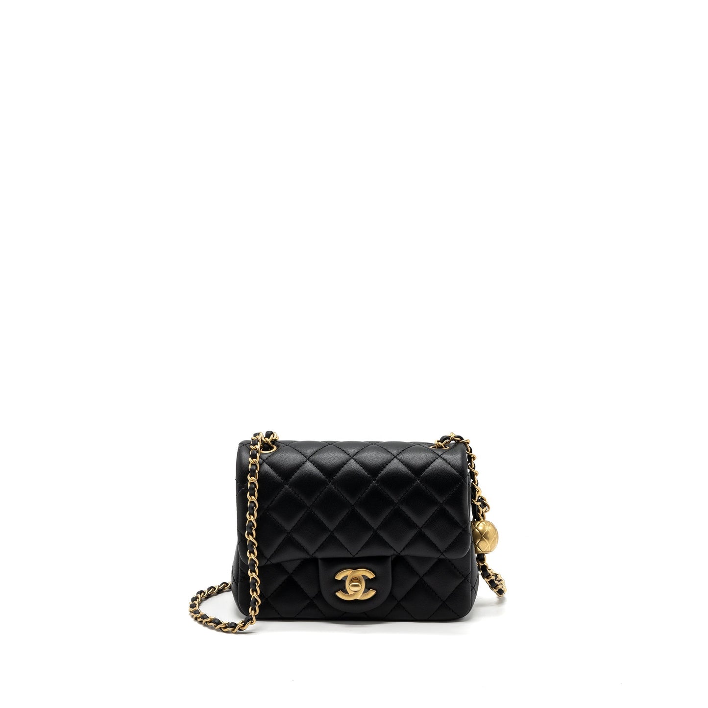 Chanel 23K pearl crush mini square flap bag lambskin black  (microchip)