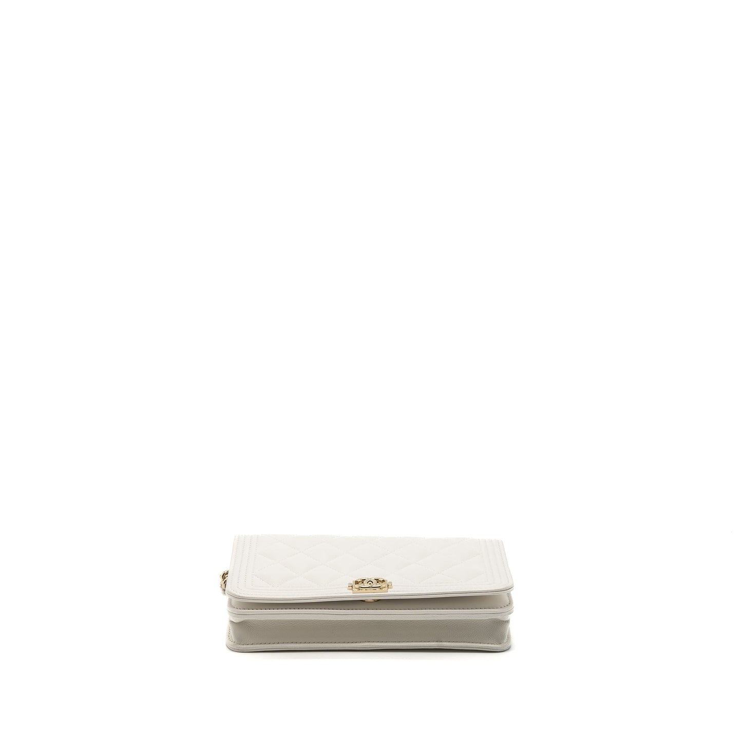 CHANEL BOY WALLET ON CHAIN CAVIAR WHITE L (Microchip)