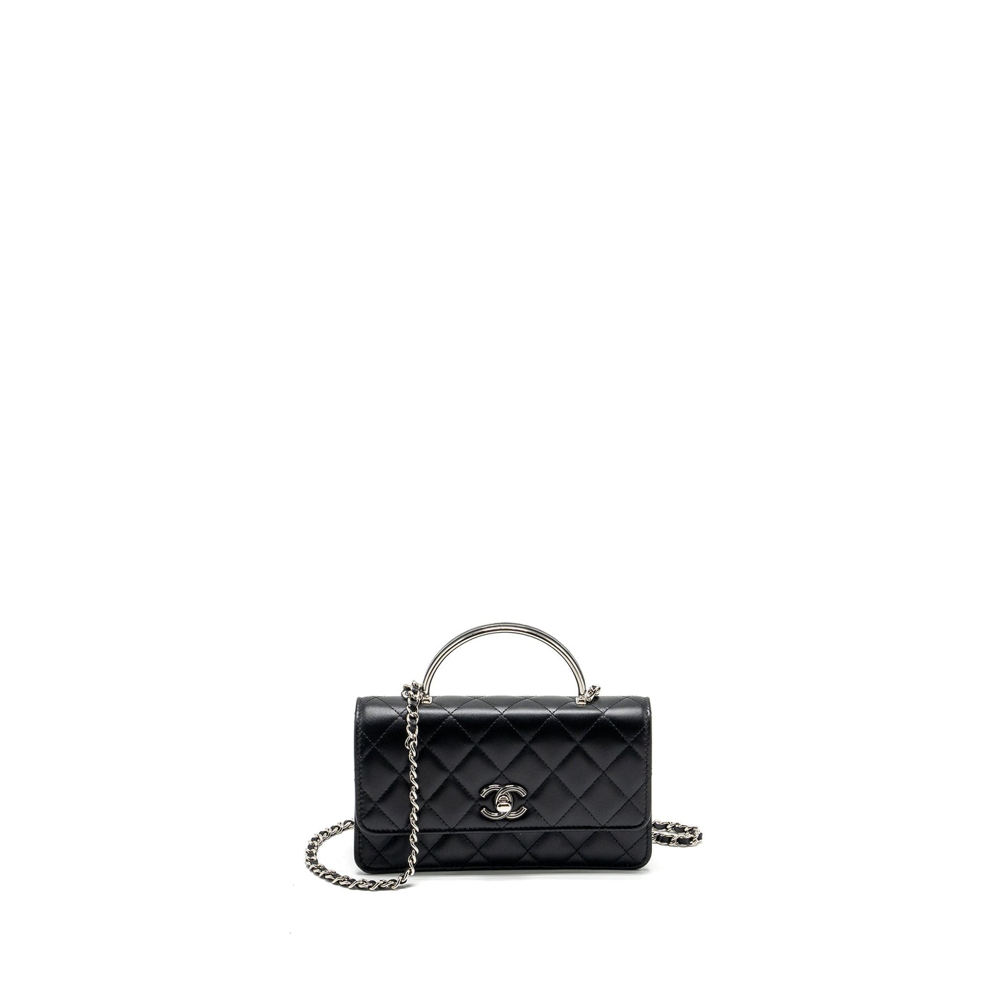 Chanel Top Handle Mini Wallet On Chain Flap Bag Lambskin Black  (Microchip)