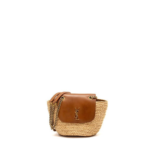 Saint Laurent Mini basket Purse Raffia/Calfskin leather Brown