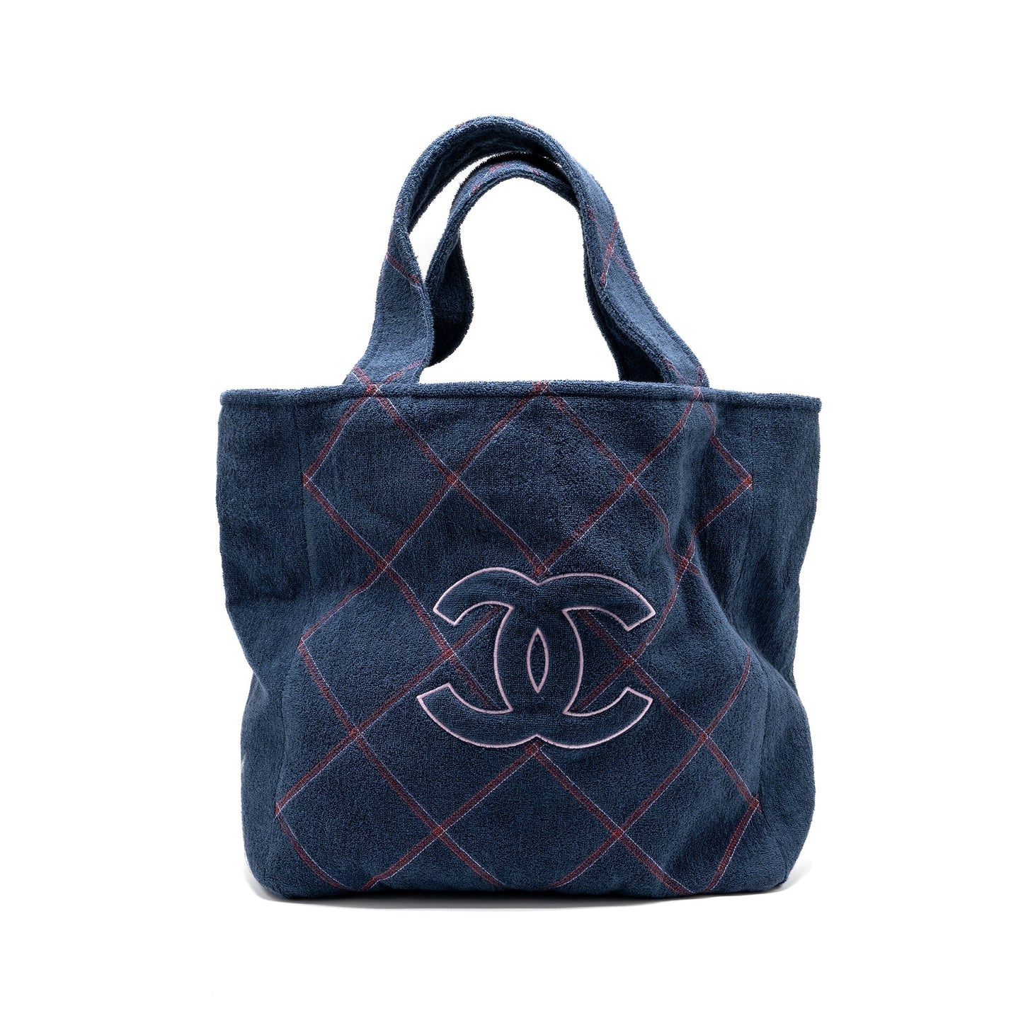 Chanel Coco Beach Tote Bag with Towel/Pouch Set Terry Cloth Navy