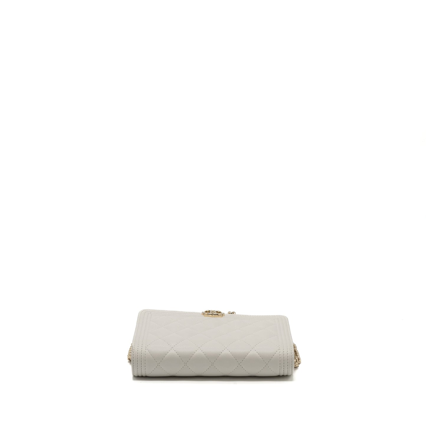 CHANEL BOY WALLET ON CHAIN CAVIAR WHITE L (Microchip)