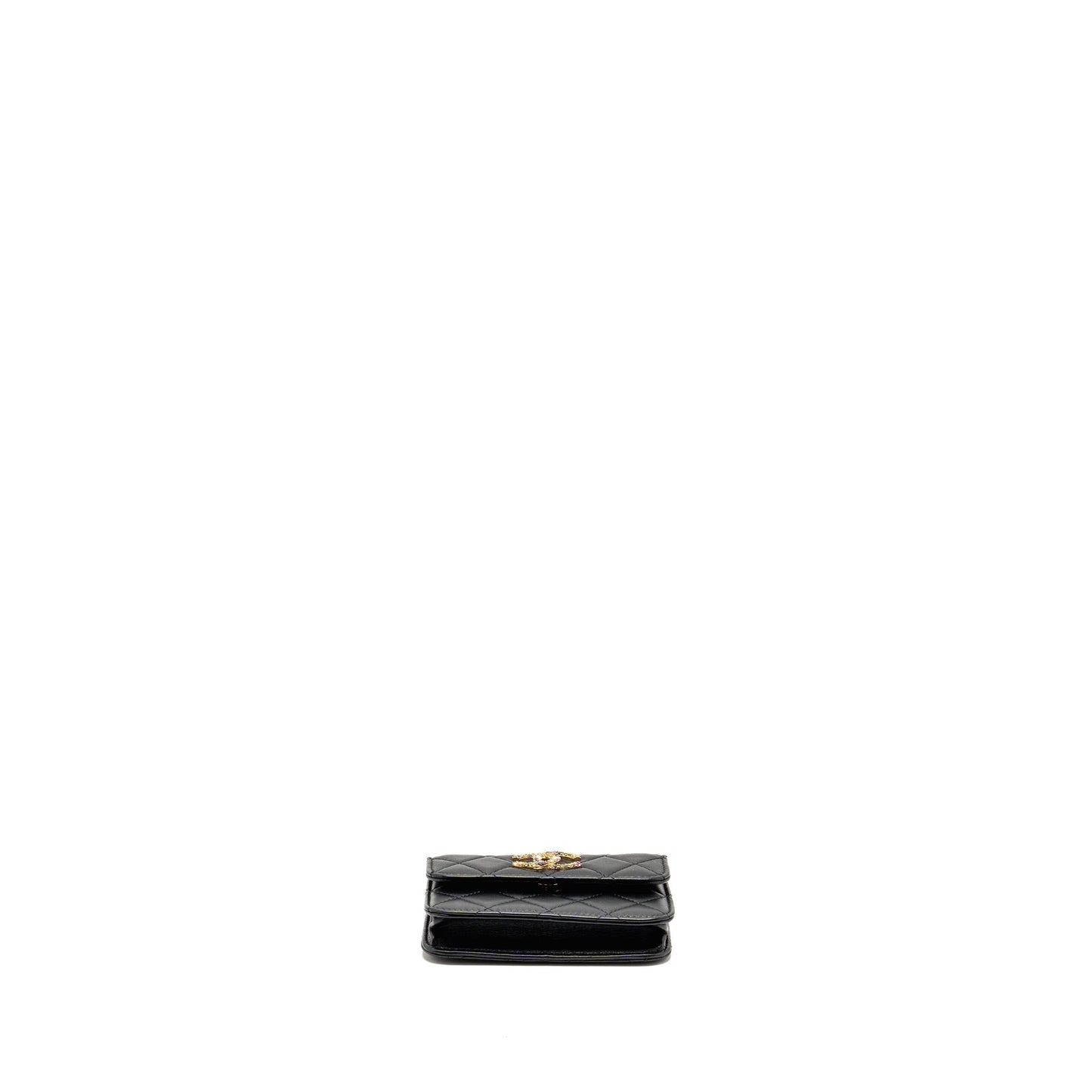 Chanel Zirconium Flap Clutch/Card Holder with Chain Lambskin Black