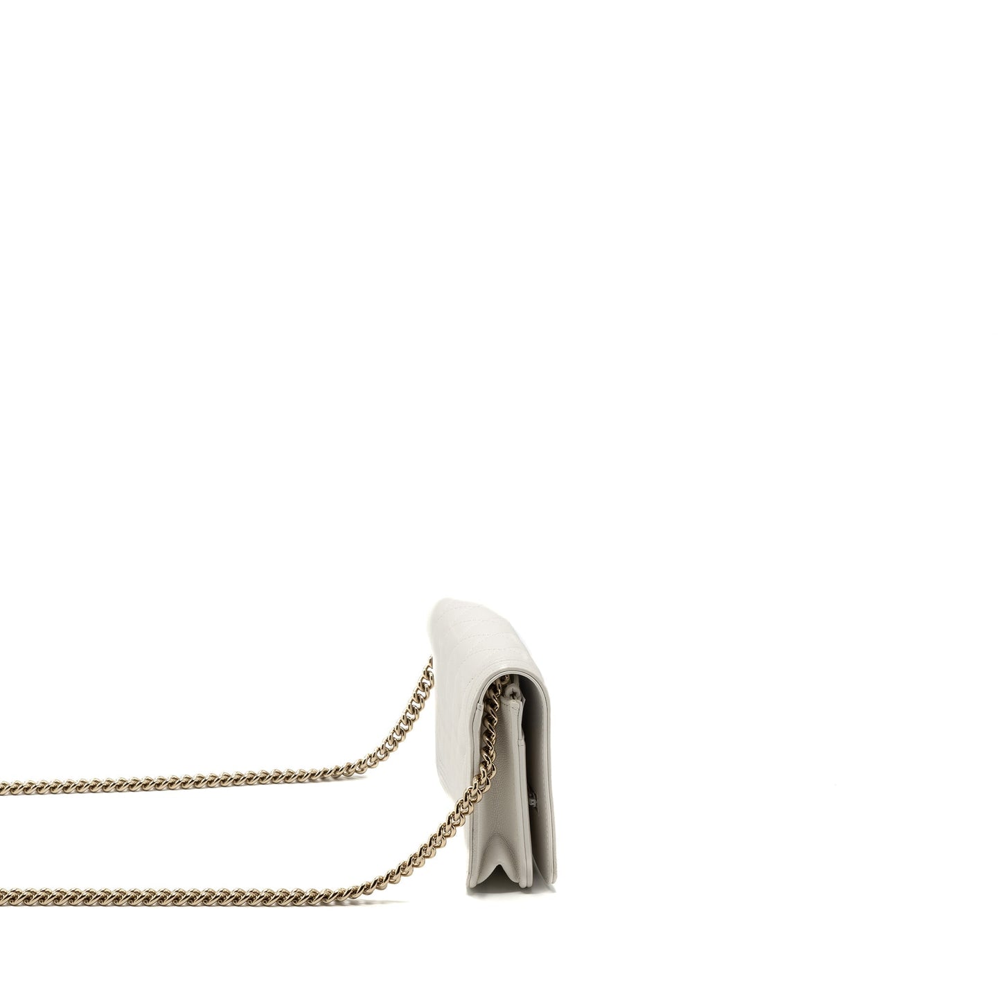 CHANEL BOY WALLET ON CHAIN CAVIAR WHITE L (Microchip)