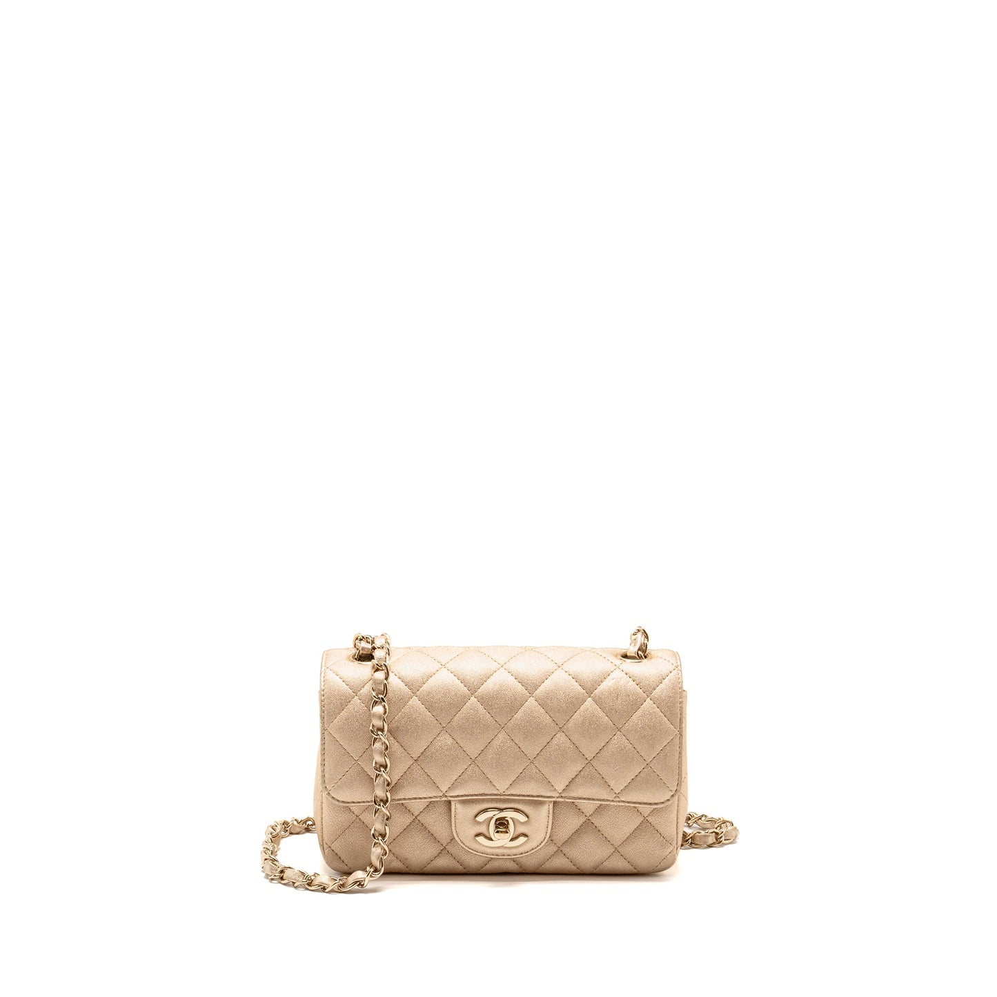 Chanel Mini Rectangular flap bag lambskin metallic gold L