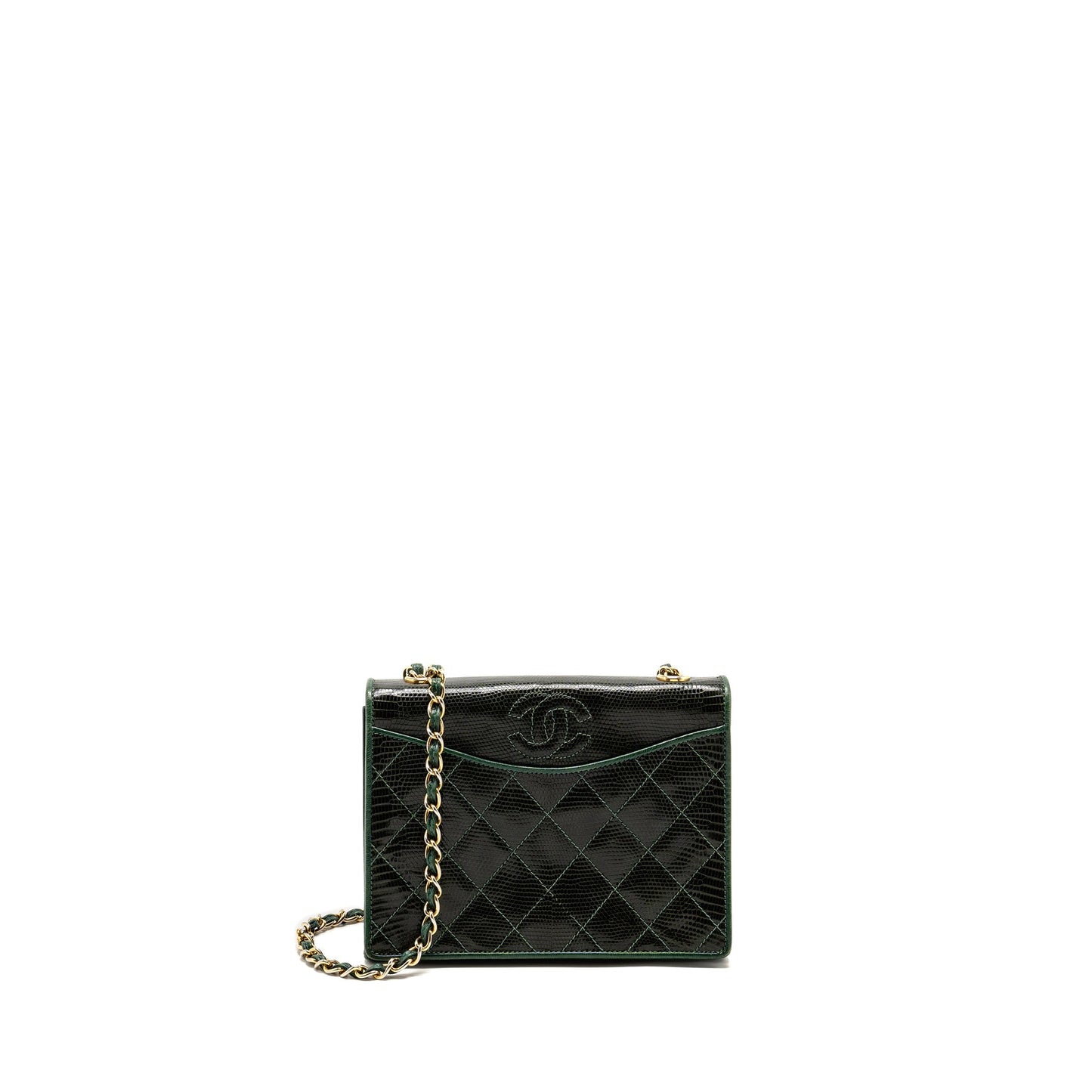 Chanel  Envelop Flap Bag With Chain Lizard Dark Green