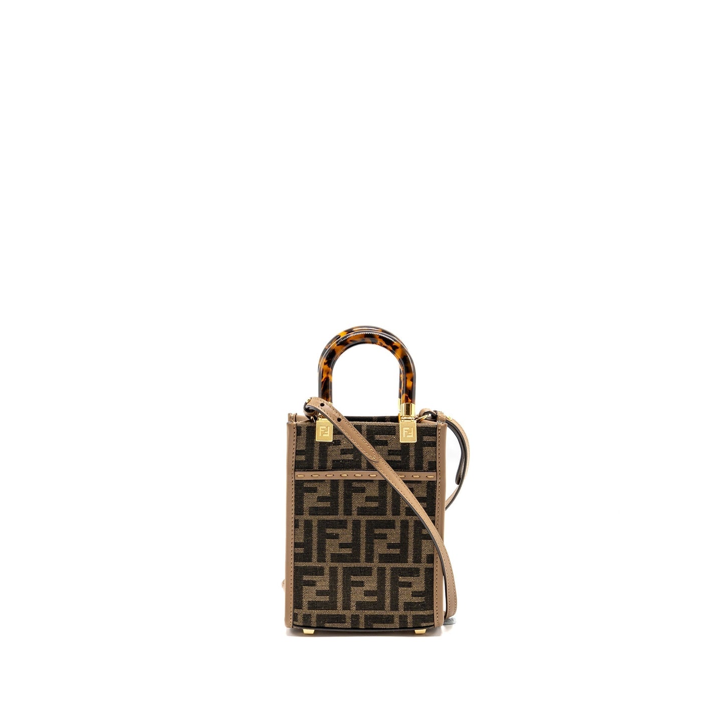 FENDI Mini Sunshine Shopper Purse Canvas/Calfskin Brown