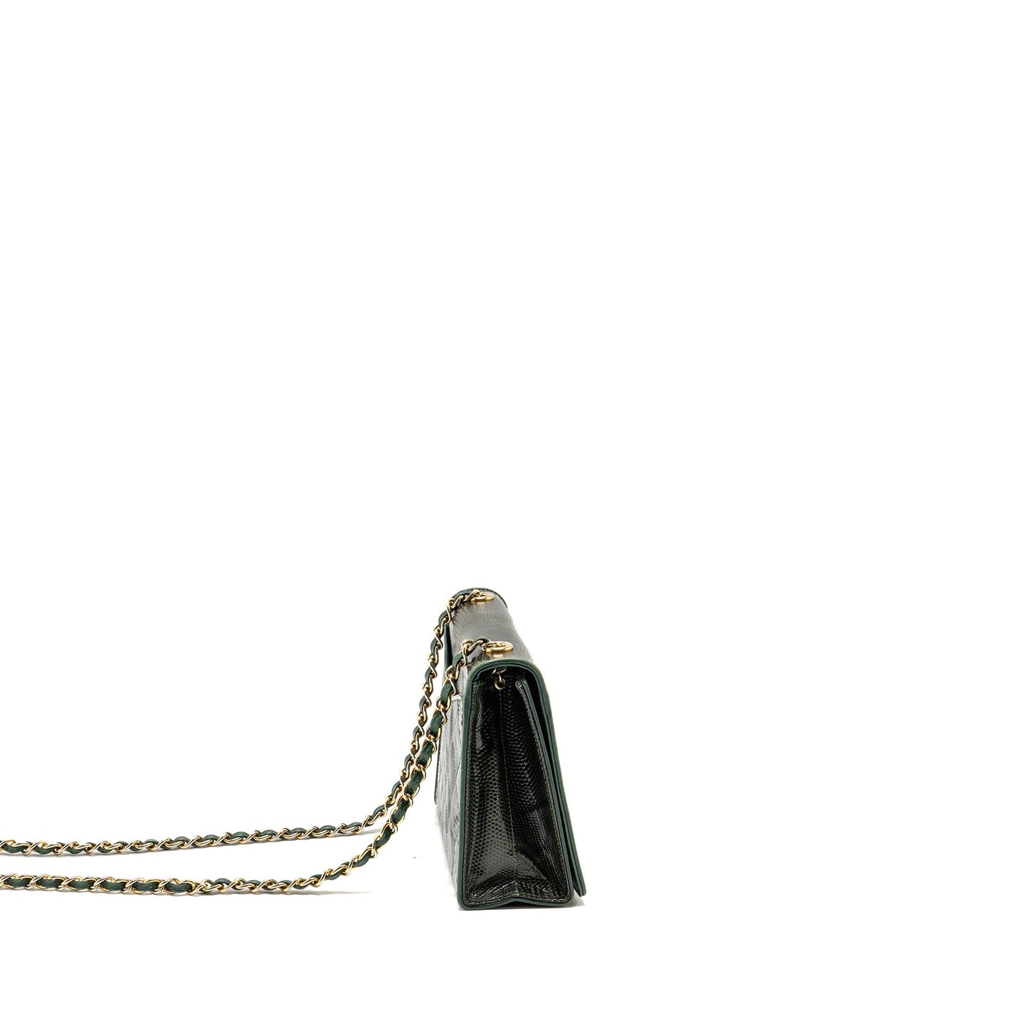 Chanel  Envelop Flap Bag With Chain Lizard Dark Green