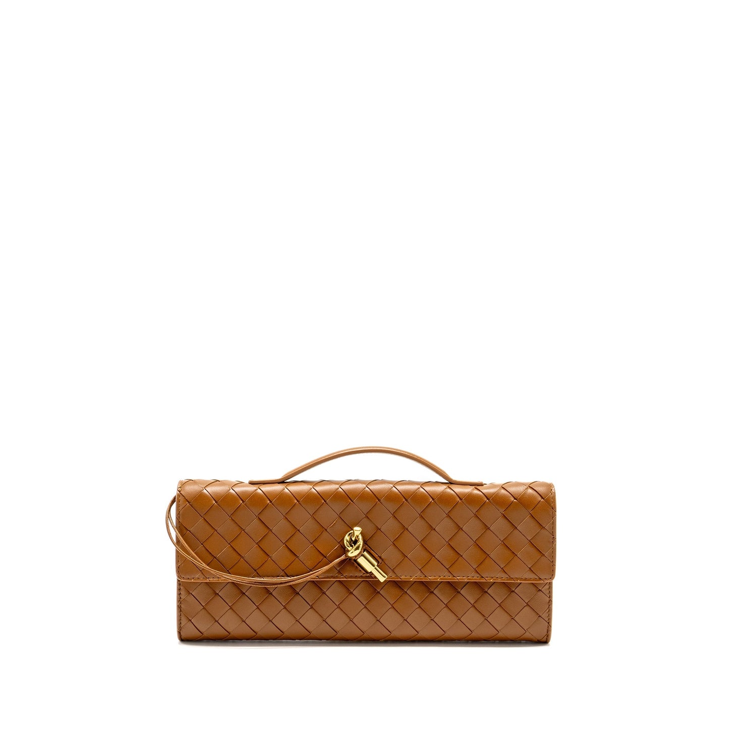 Bottega Veneta Andiamo Clutch Purse Lambskin Brown
