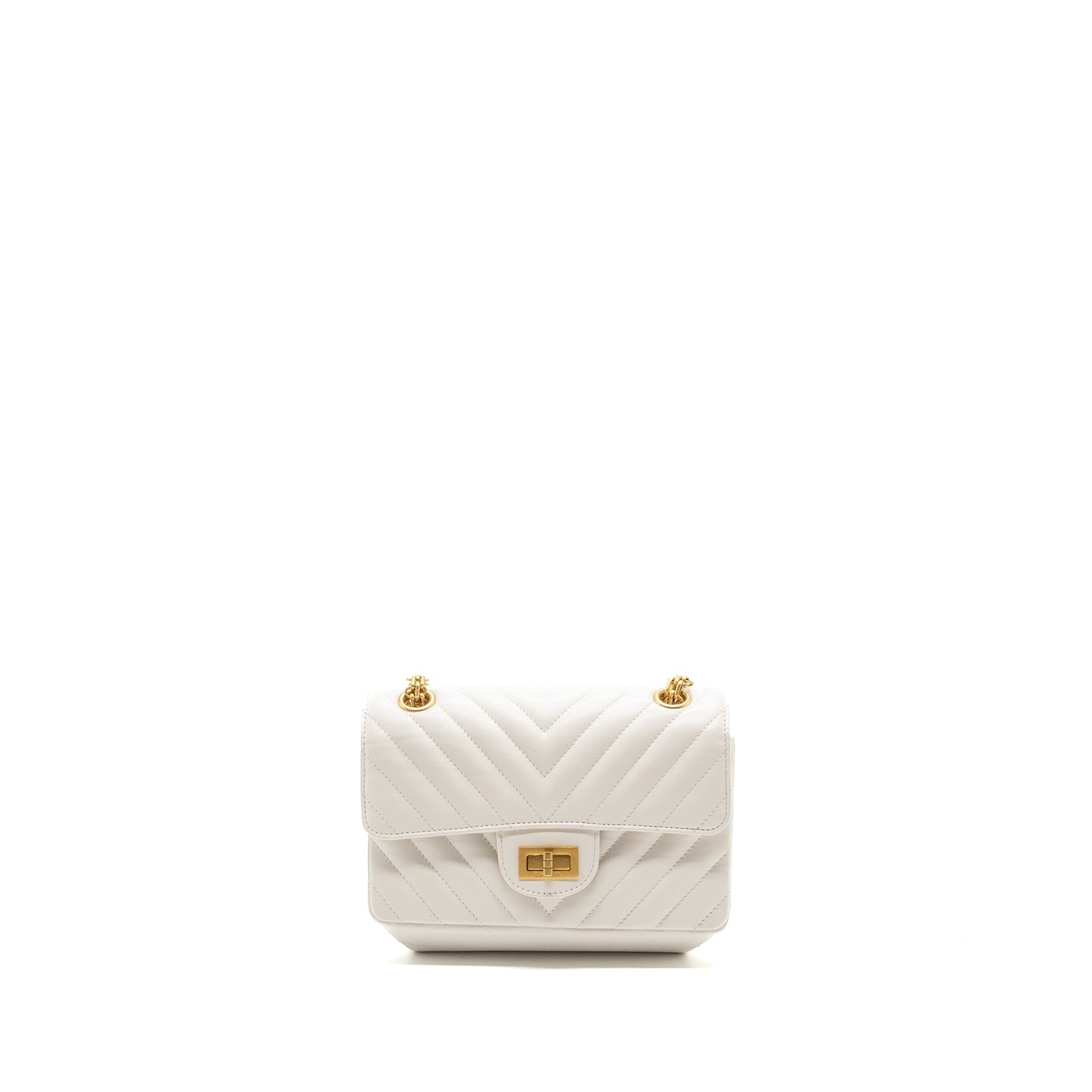 Chanel mini chevron 2.55 reissue flap bag calfskin white  (microchip)