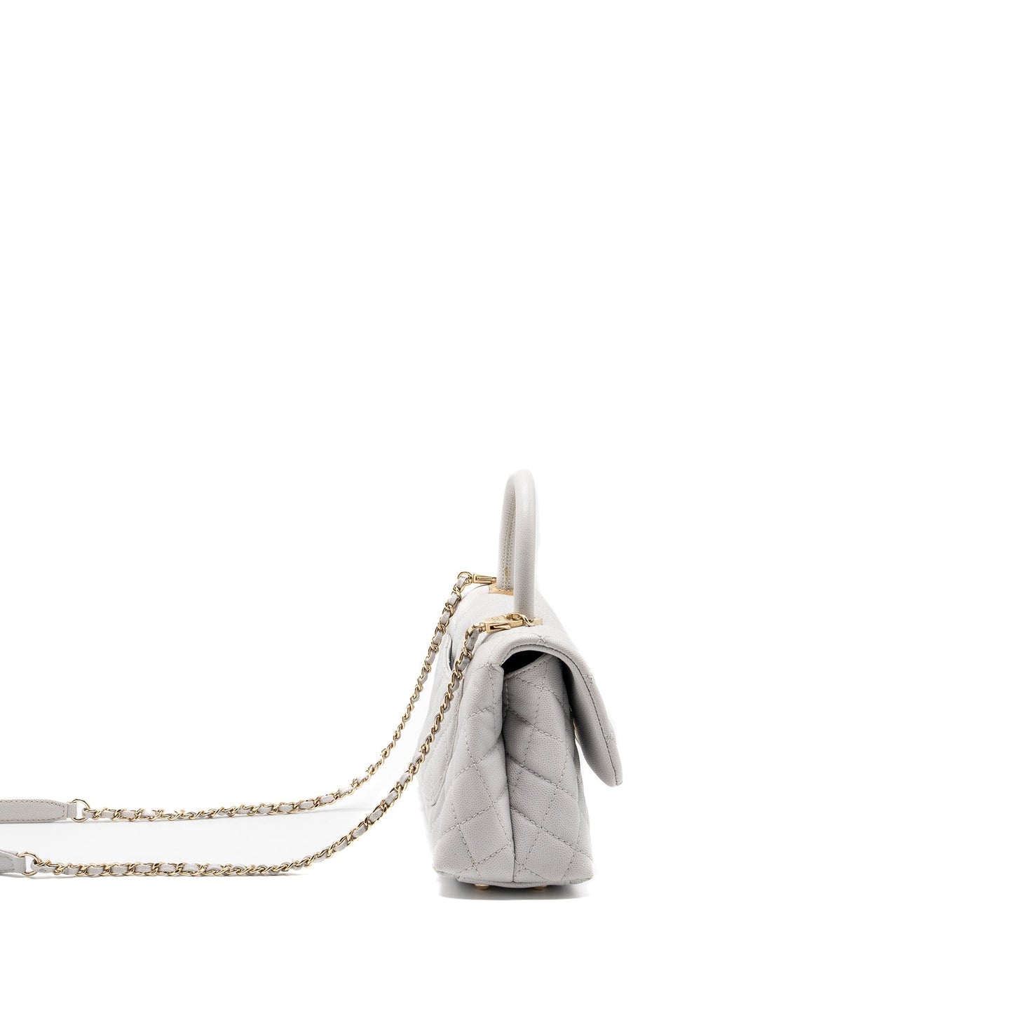 Chanel small coco handle caviar light grey L