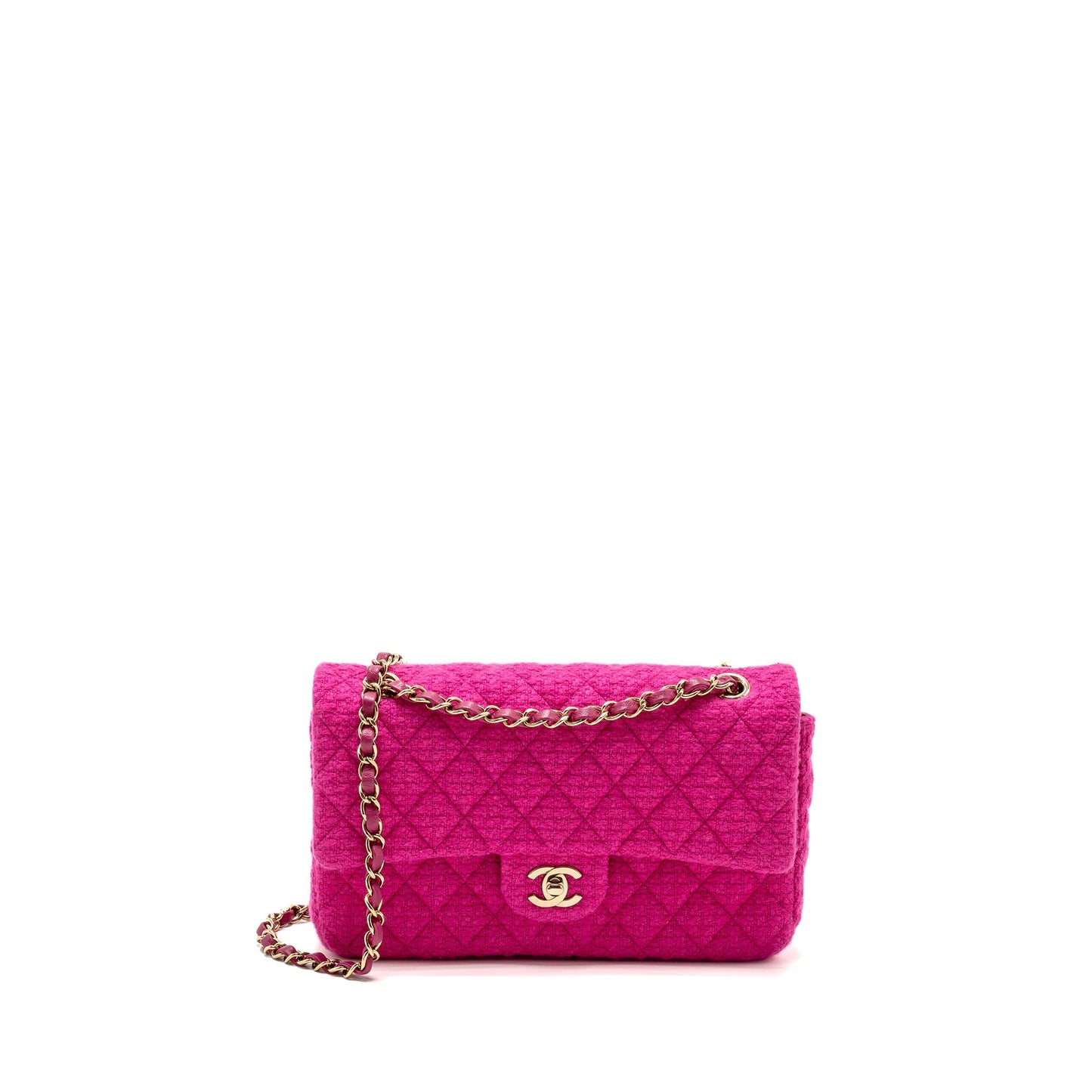 Chanel Medium Classic Double Flap Bag Tweed Pink L (Microchip)