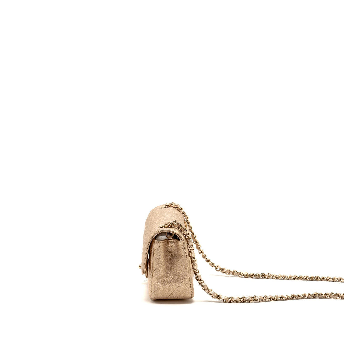 Chanel Mini Rectangular flap bag lambskin metallic gold L