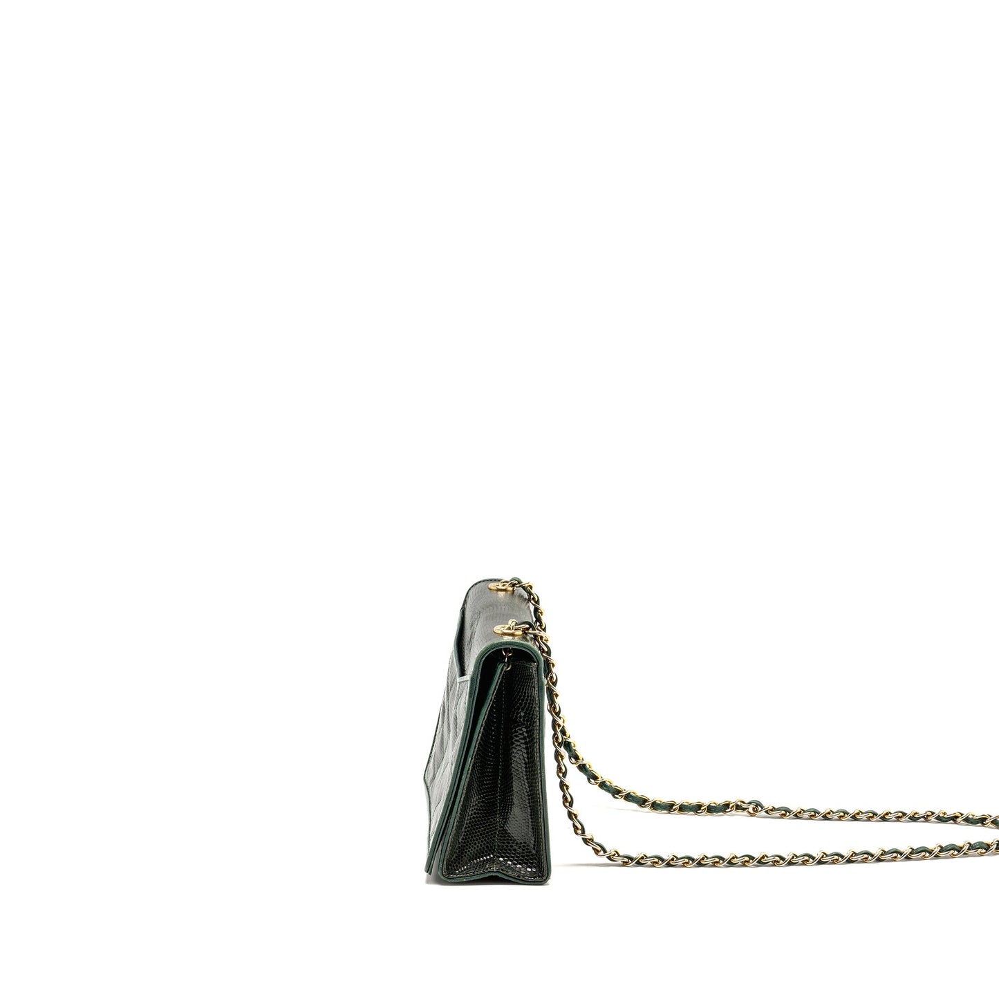 Chanel  Envelop Flap Bag With Chain Lizard Dark Green