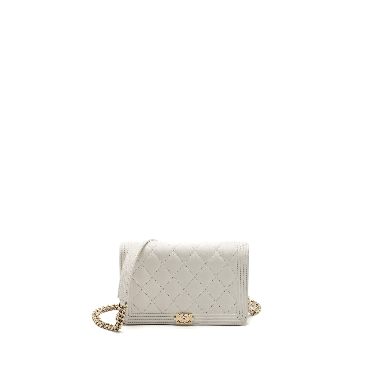 CHANEL BOY WALLET ON CHAIN CAVIAR WHITE L (Microchip)