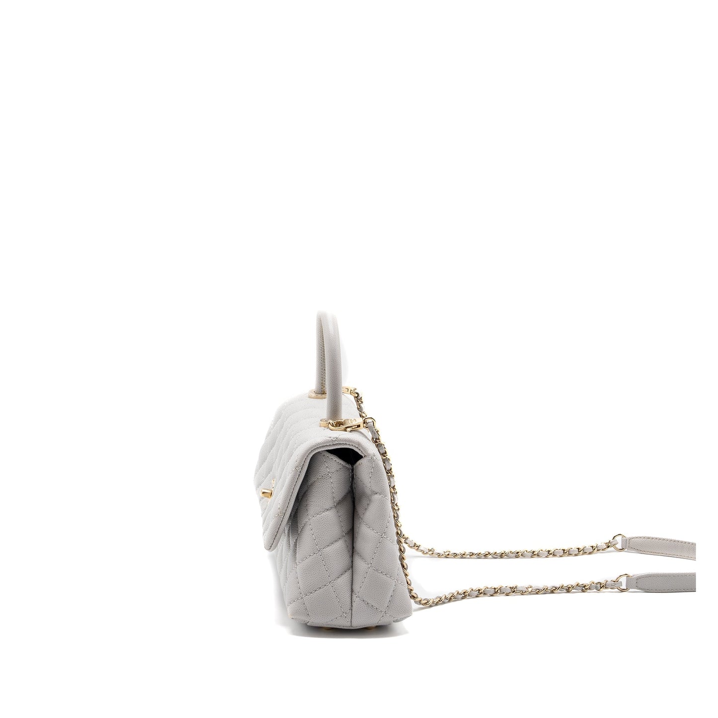 Chanel small coco handle caviar light grey L