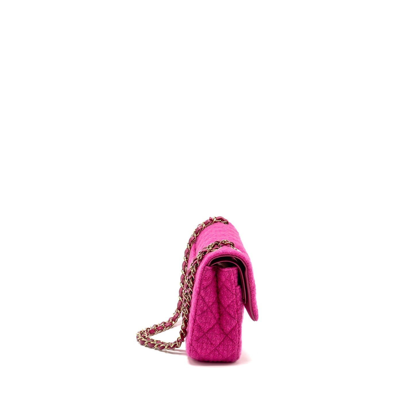 Chanel Medium Classic Double Flap Bag Tweed Pink L (Microchip)