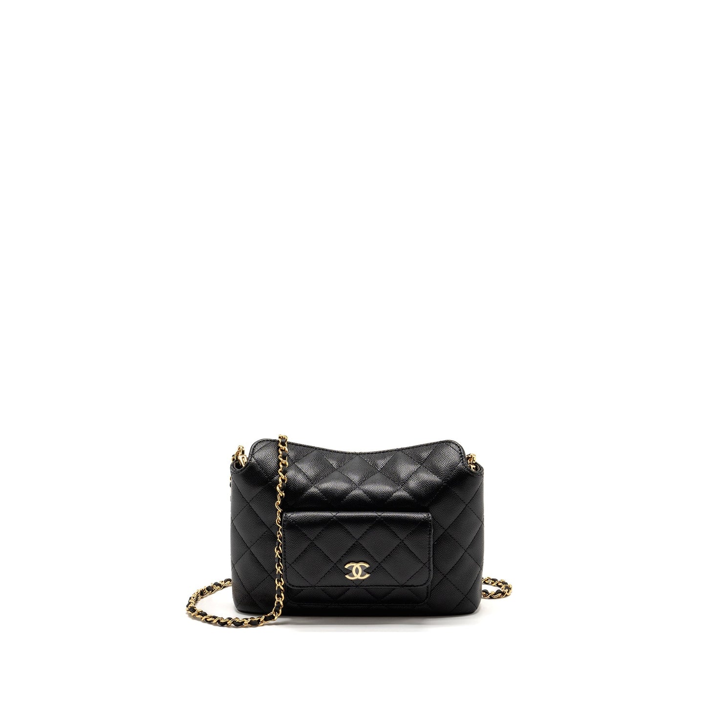 Chanel fold flap vanity clutch with chain caviar black