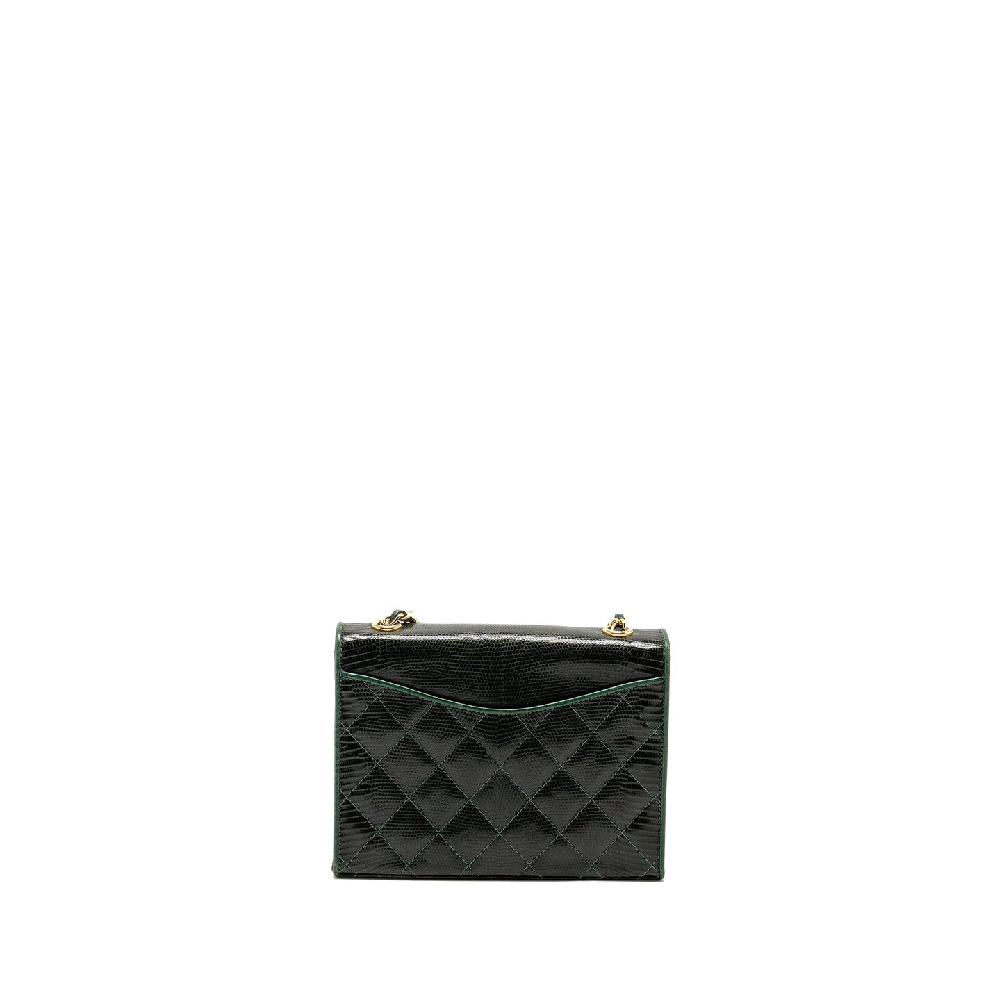 Chanel  Envelop Flap Bag With Chain Lizard Dark Green
