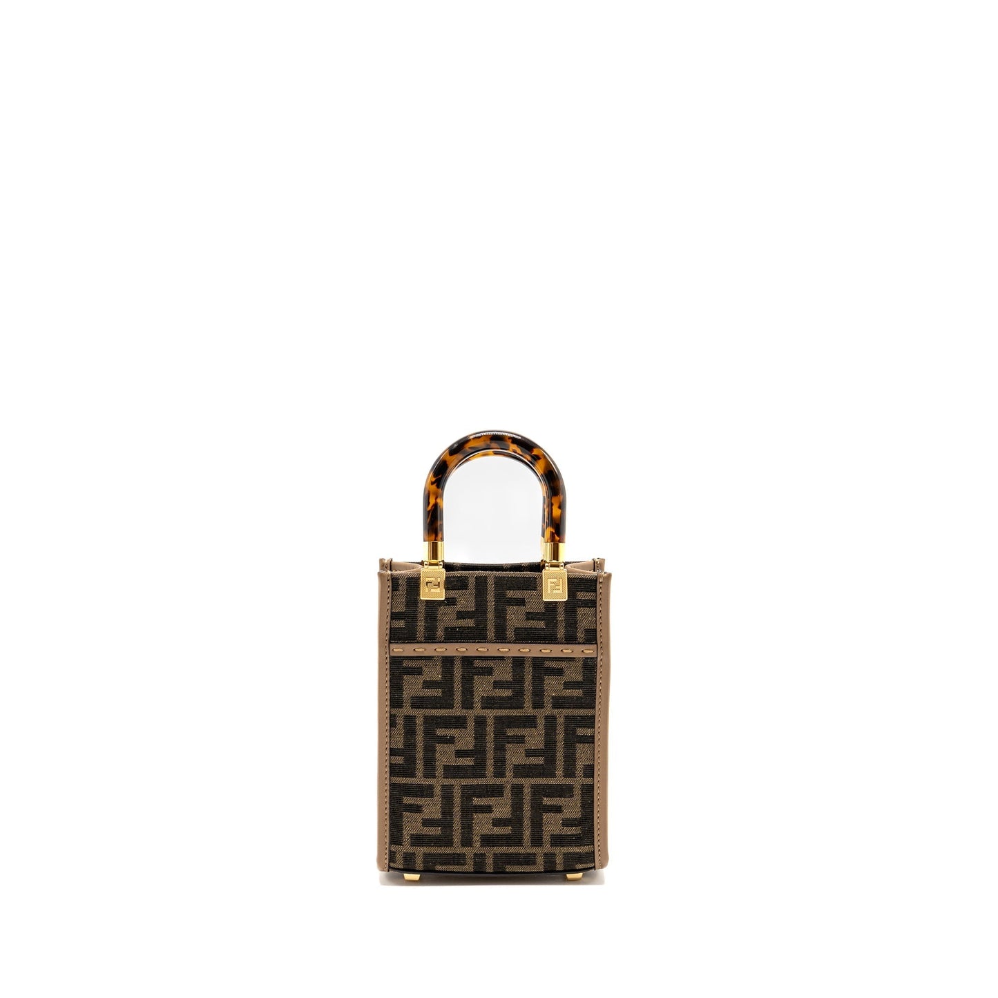 FENDI Mini Sunshine Shopper Purse Canvas/Calfskin Brown