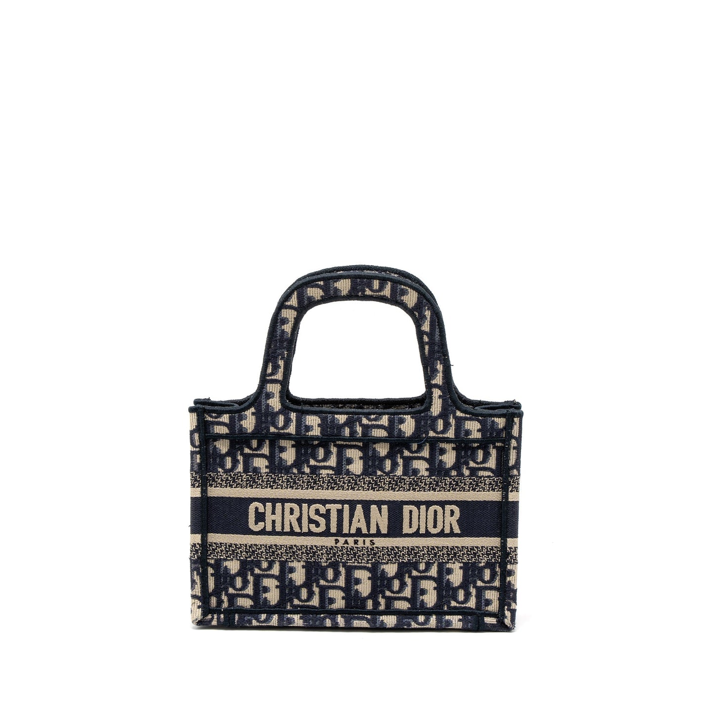 Dior Mini book Tote Blue Oblique Embroidery