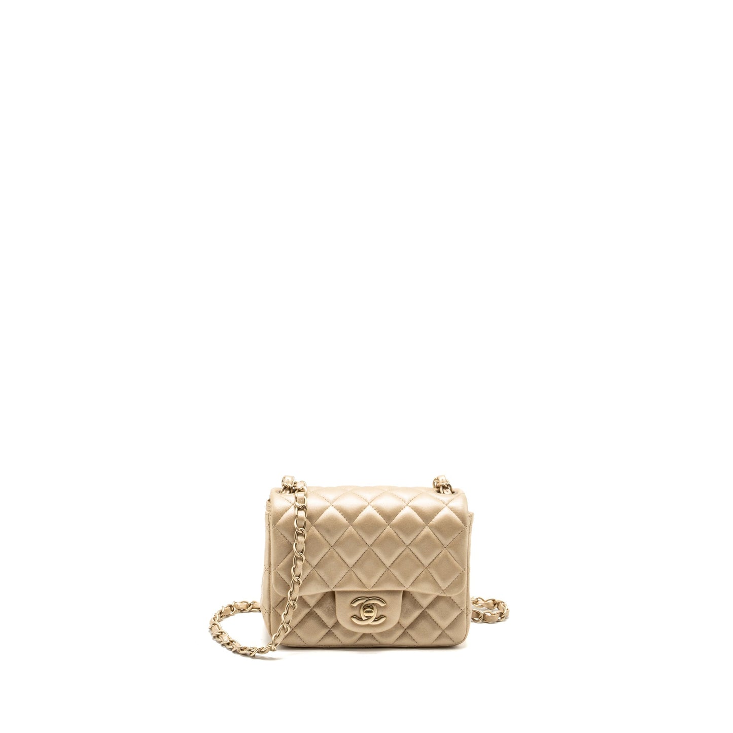Chanel mini square flap bag lambskin gold