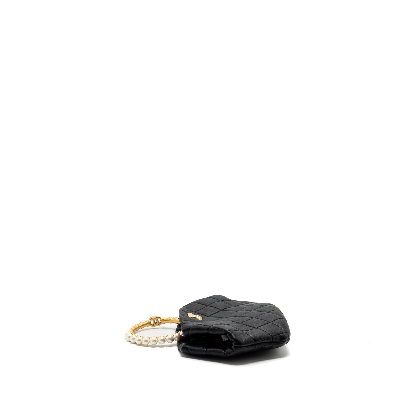 Chanel pearl round handle evening clutch lambskin black  (microchip)