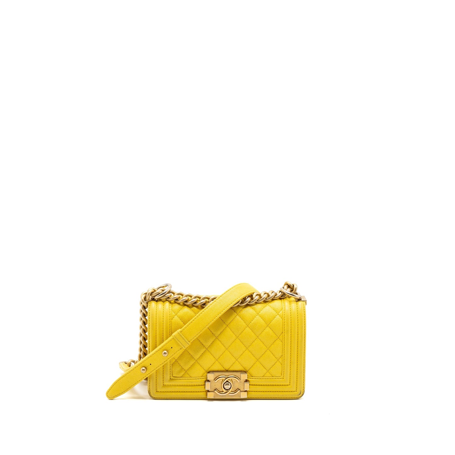Chanel Small Boy Bag Grain Calfskin Yellow