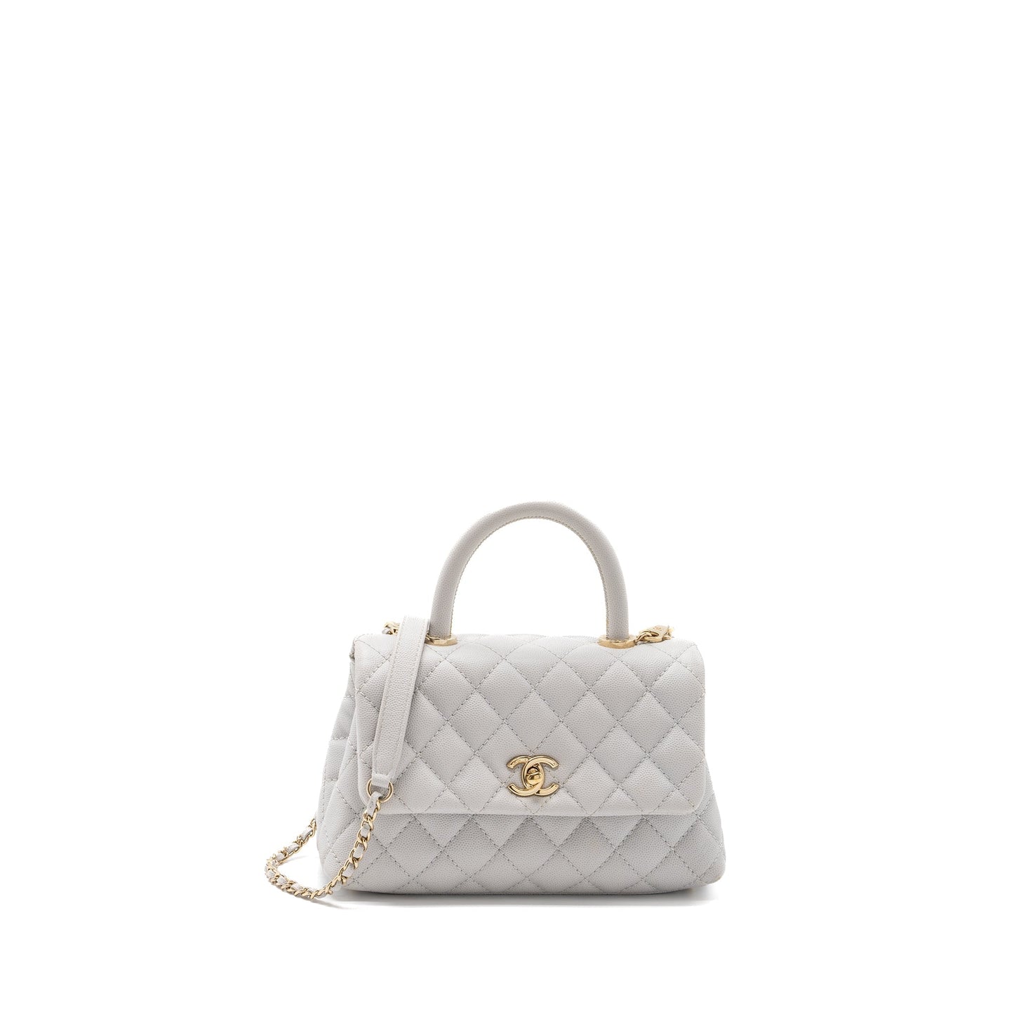 Chanel small coco handle caviar light grey L