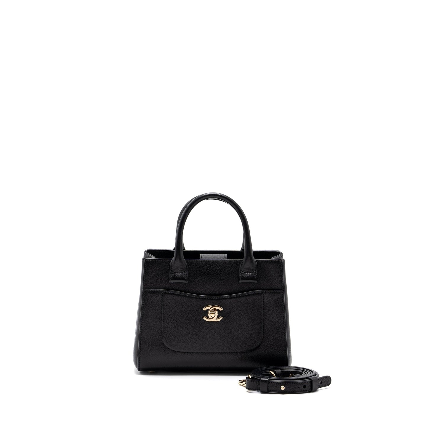 Chanel top handle small tote bag grained calfskin black L
