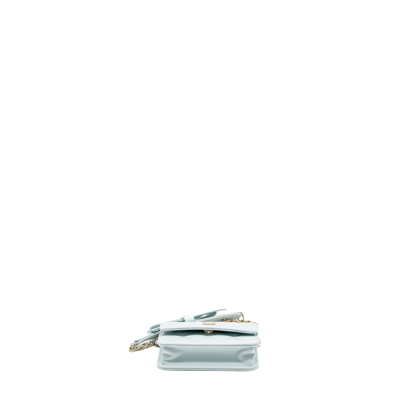 Chanel Mini Flap Bag Ribbon Chains Lambskin Light Blue L
