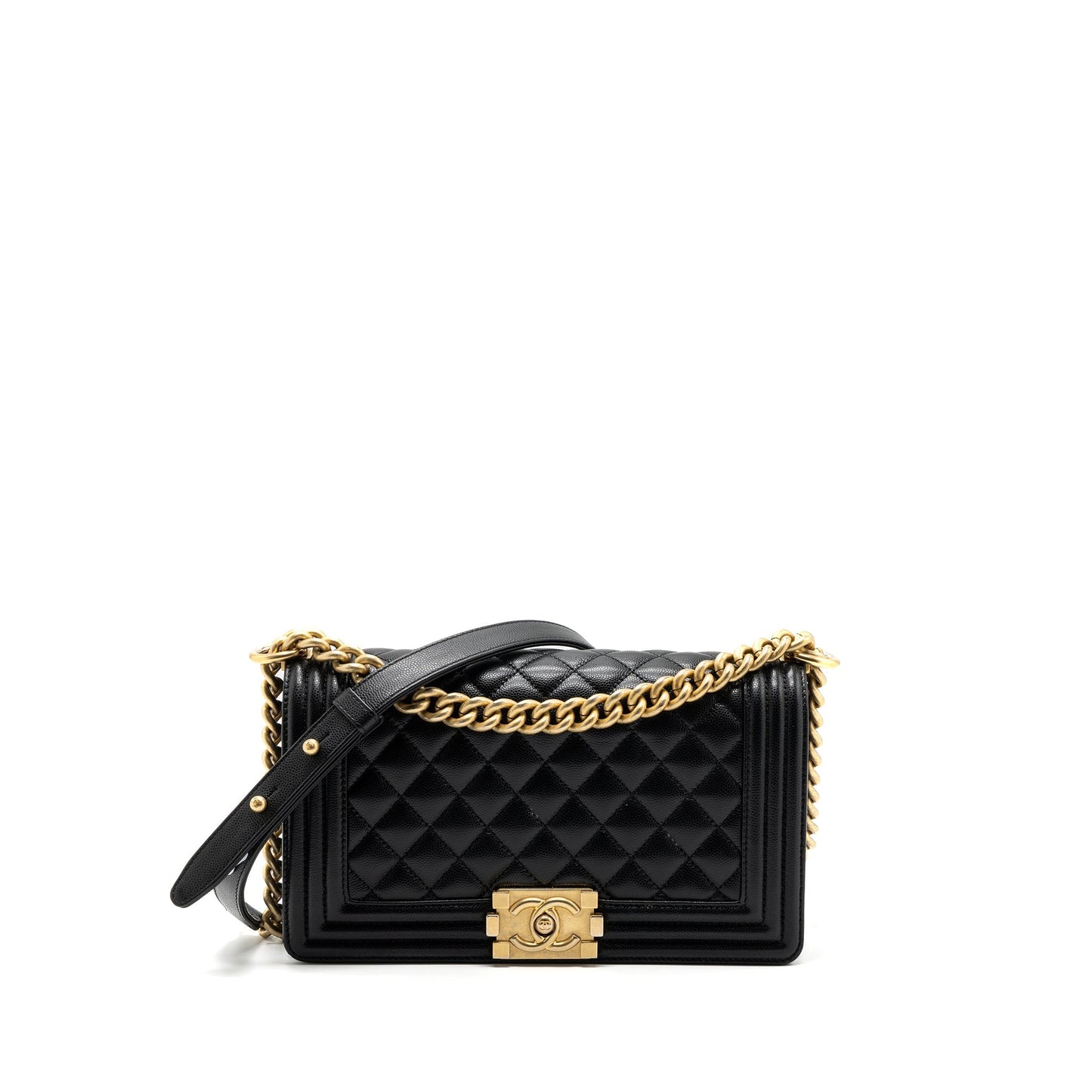 Chanel Medium Classic Boy Bag Caviar Black  (microchip)